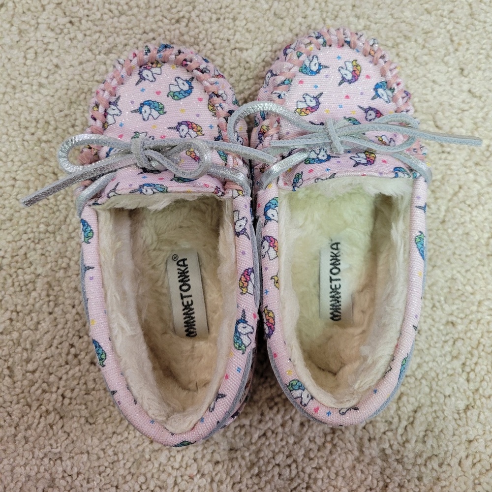 Minnetonka Pink Unicorn Toddler Moccasins